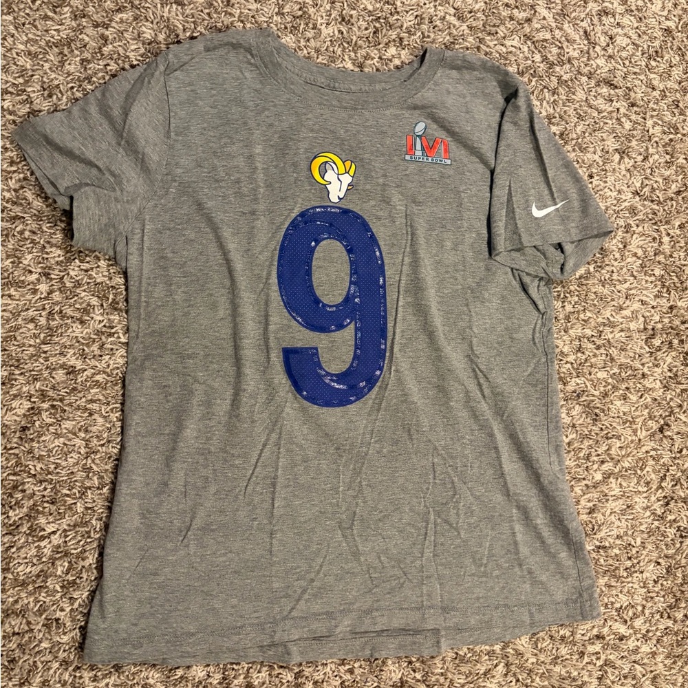 Nike Los Angeles Rams Matthew Stafford Super Bowl Gray T-Shirt #9 Size M